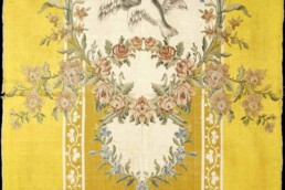 Textile fragment, Lyon, last quarter of XVIII cent. Striped, painted satin brocade; silk, gouache